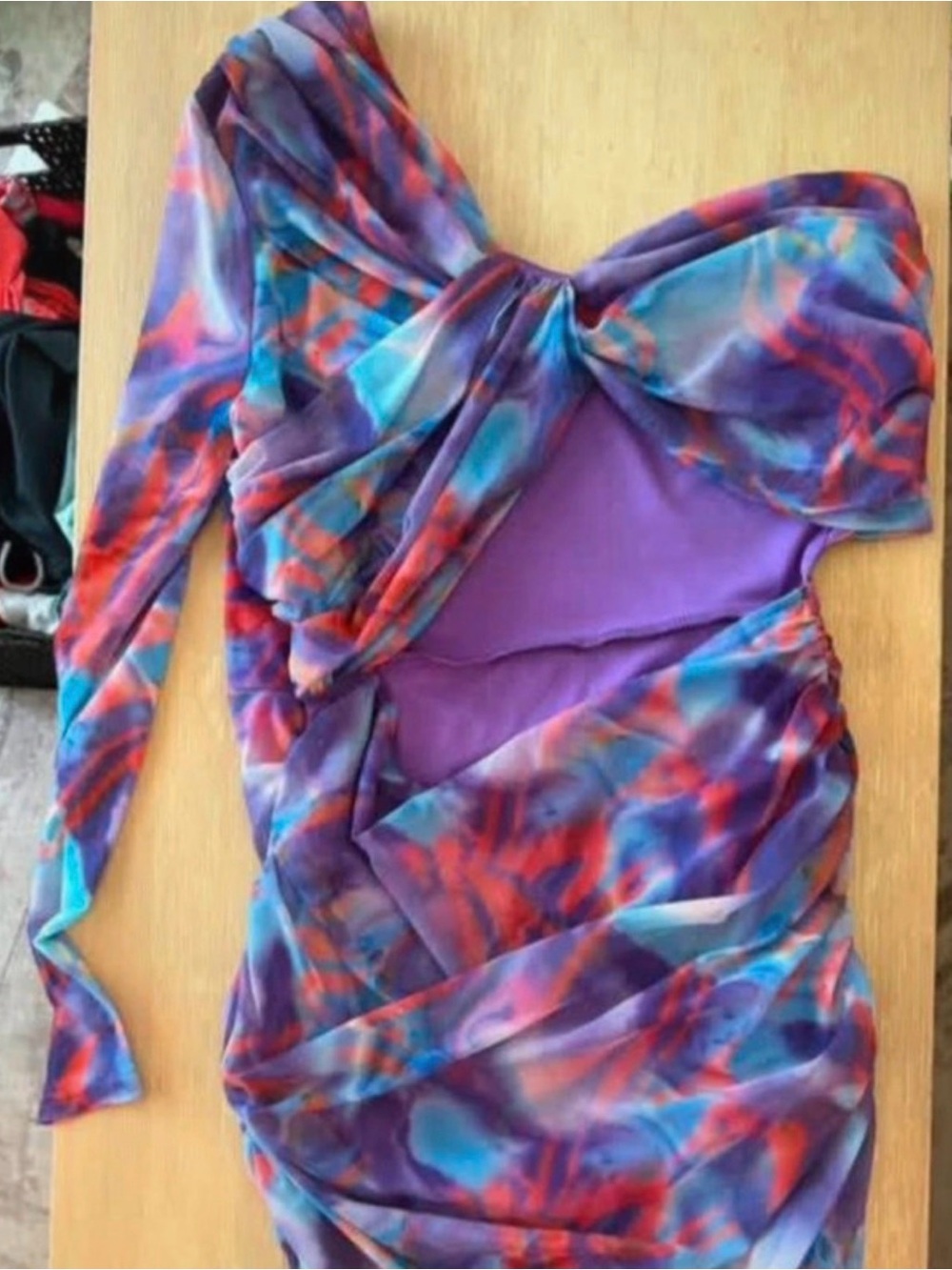 Purple Multicolor One-Shoulder Women's Mini Dress